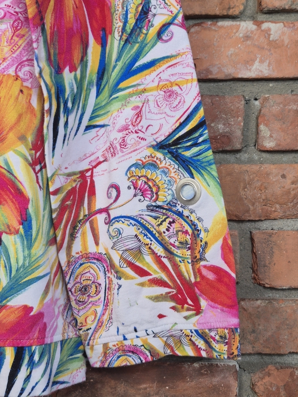 Kaktus Tropical Floral Crewneck Sweatshirt Oversized Lg Grommet Sleeves Cotton! - Picture 4 of 7